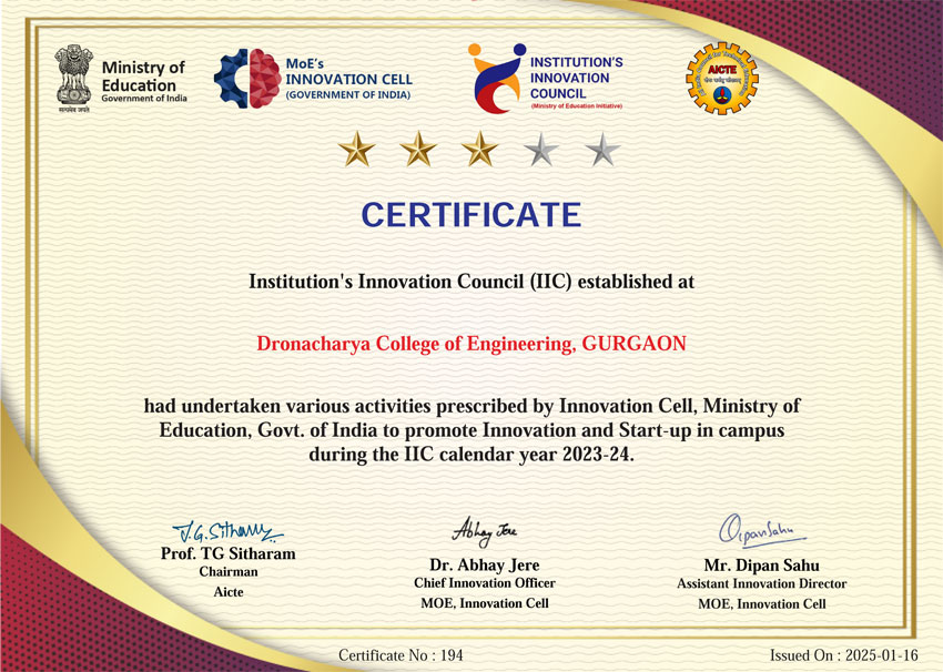 MOE IIC Certificate