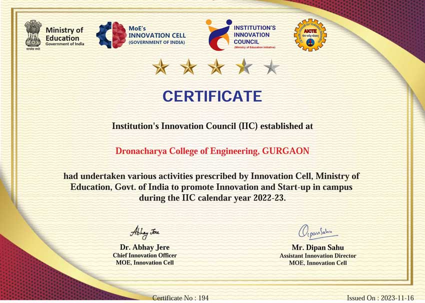 MOE IIC Certificate